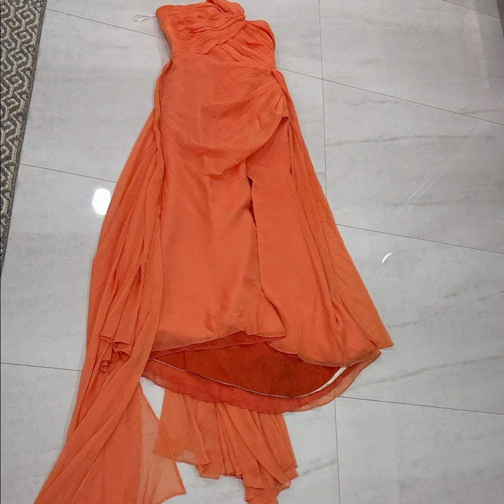 Elegant Custom Made MOB Coral One-Shoulder Evening Dress - Picture 3 of 7